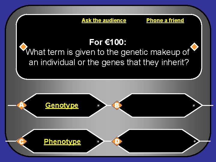 Ask the audience Phone a friend For € 100: What term is given to