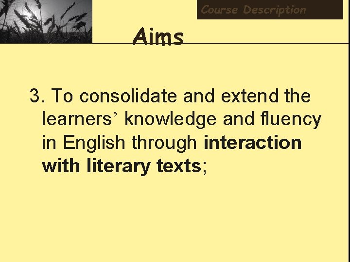 Course Description Aims 3. To consolidate and extend the learners’ knowledge and fluency in