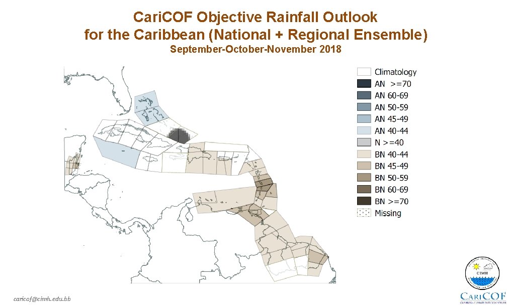 Cari. COF Objective Rainfall Outlook for the Caribbean (National + Regional Ensemble) September-October-November 2018
