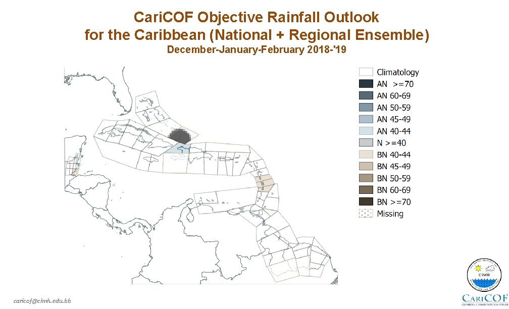 Cari. COF Objective Rainfall Outlook for the Caribbean (National + Regional Ensemble) December-January-February 2018