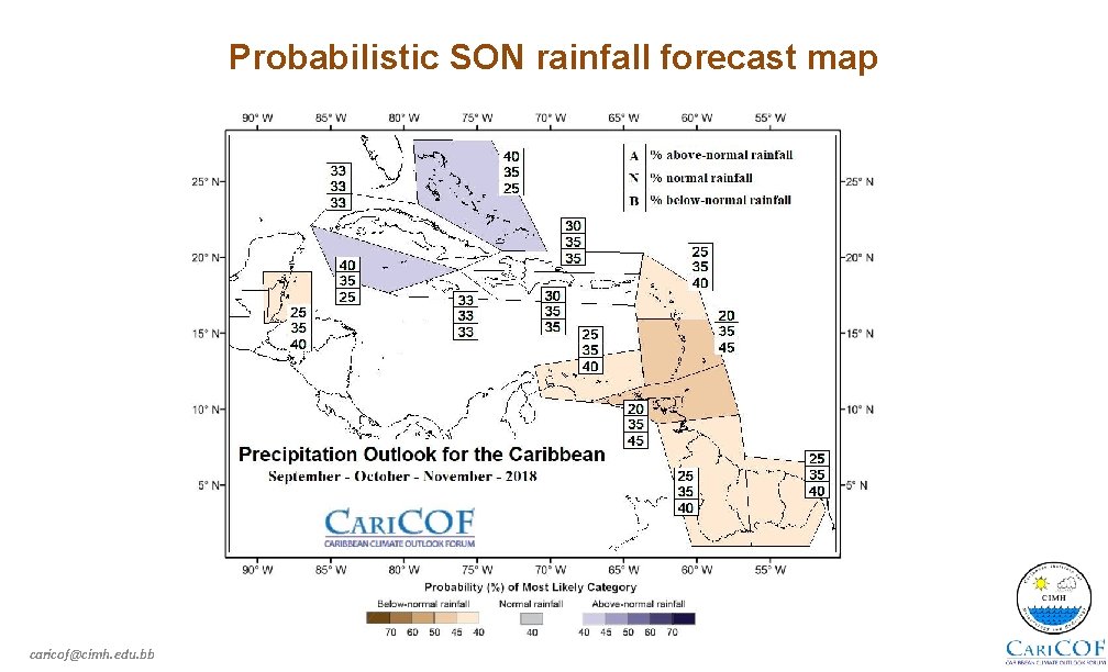 Probabilistic SON rainfall forecast map caricof@cimh. edu. bb 