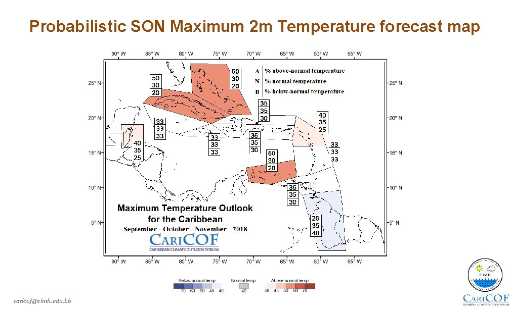 Probabilistic SON Maximum 2 m Temperature forecast map caricof@cimh. edu. bb 