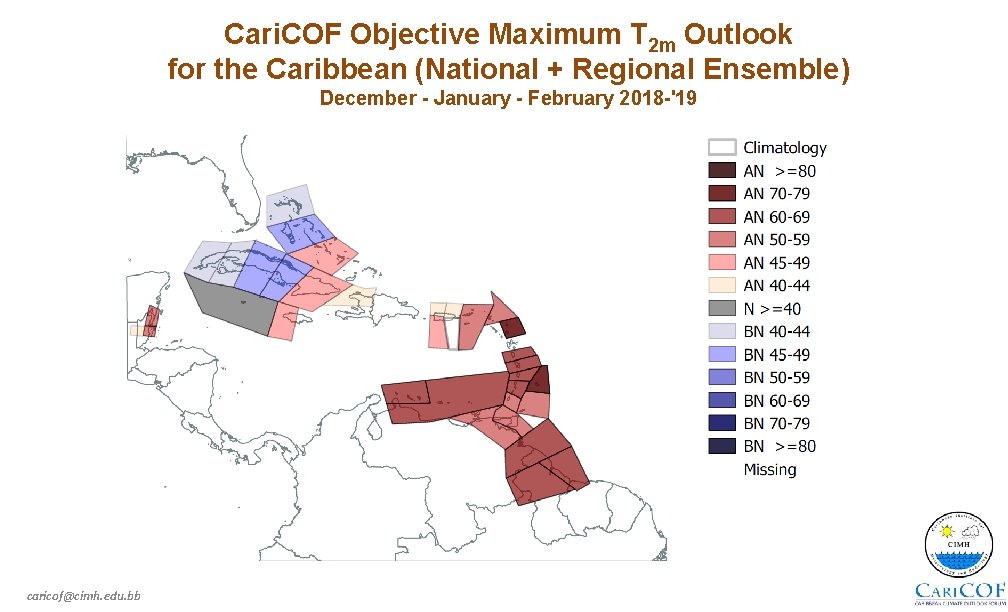Cari. COF Objective Maximum T 2 m Outlook for the Caribbean (National + Regional