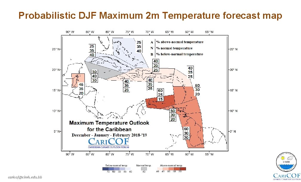 Probabilistic DJF Maximum 2 m Temperature forecast map caricof@cimh. edu. bb 