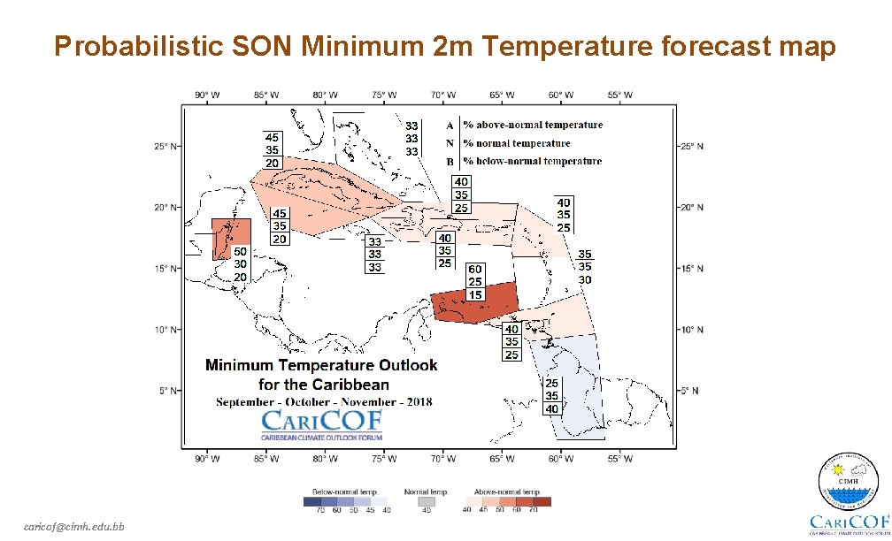 Probabilistic SON Minimum 2 m Temperature forecast map caricof@cimh. edu. bb 