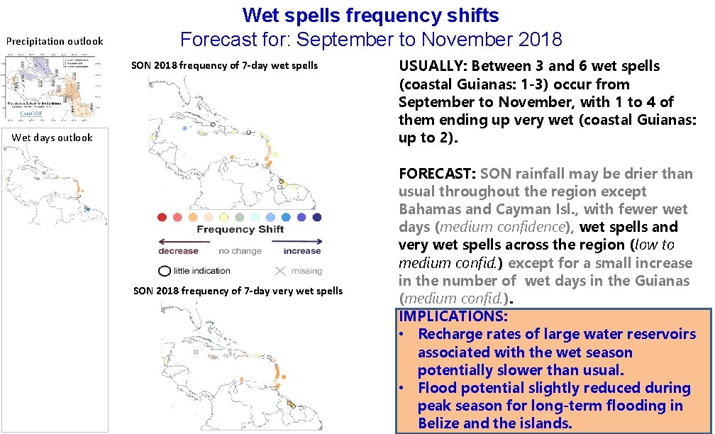 Precipitation outlook Wet spells frequency shifts Forecast for: September to November 2018 SON 2018