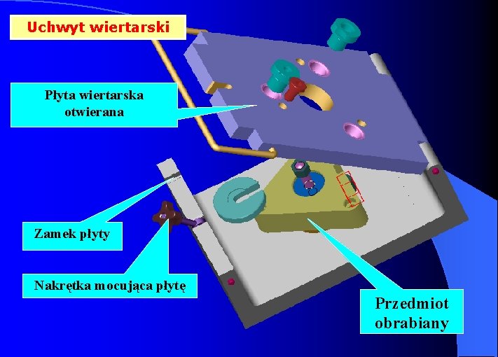 Uchwyt wiertarski Płyta wiertarska otwierana Zamek płyty Nakrętka mocująca płytę Przedmiot obrabiany 