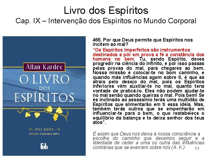 Livro dos Espíritos Cap. IX – Intervenção dos Espíritos no Mundo Corporal 466. Por