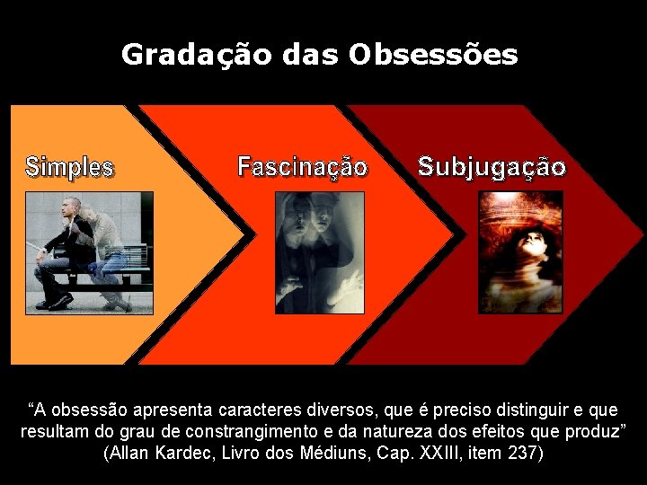 Gradação das Obsessões “A obsessão apresenta caracteres diversos, que é preciso distinguir e que