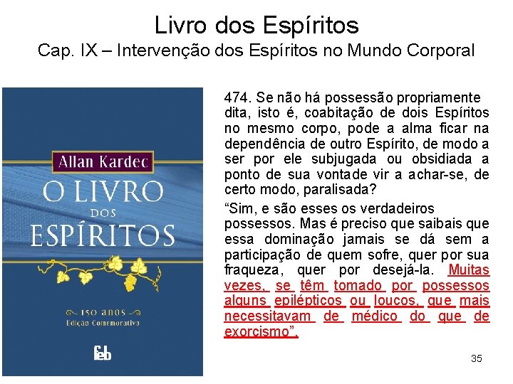 Livro dos Espíritos Cap. IX – Intervenção dos Espíritos no Mundo Corporal 474. Se