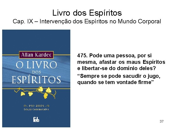 Livro dos Espíritos Cap. IX – Intervenção dos Espíritos no Mundo Corporal 475. Pode