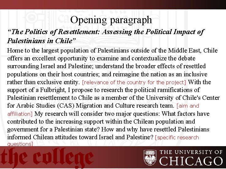 Opening paragraph “The Politics of Resettlement: Assessing the Political Impact of Palestinians in Chile”