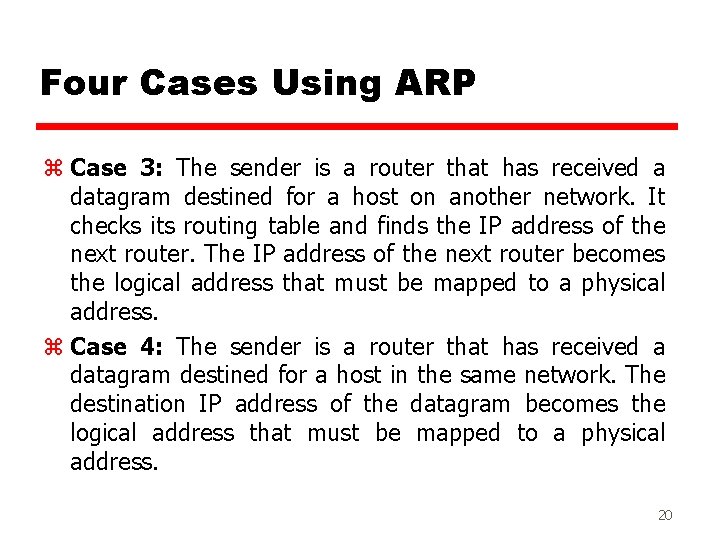 Four Cases Using ARP z Case 3: The sender is a router that has