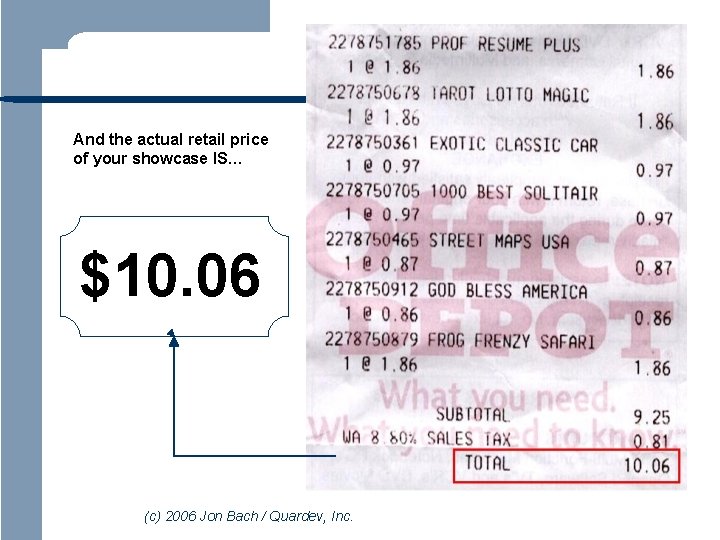 And the actual retail price of your showcase IS… $10. 06 (c) 2006 Jon