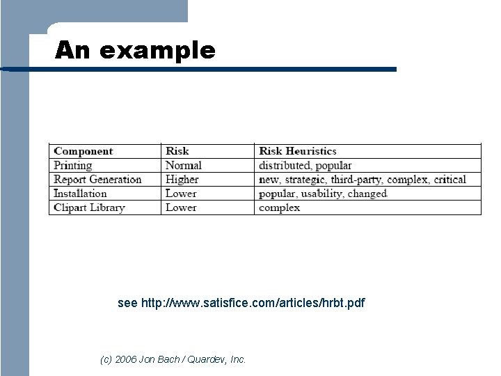 An example see http: //www. satisfice. com/articles/hrbt. pdf (c) 2006 Jon Bach / Quardev,