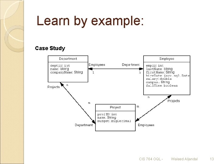 Learn by example: Case Study CIS 764 OQL - Waleed Aljandal 13 