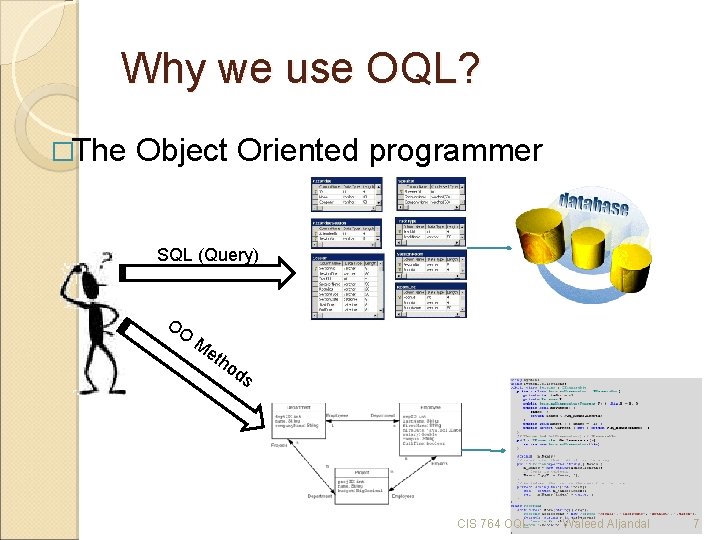 Why we use OQL? �The Object Oriented programmer SQL (Query) OO M et ho