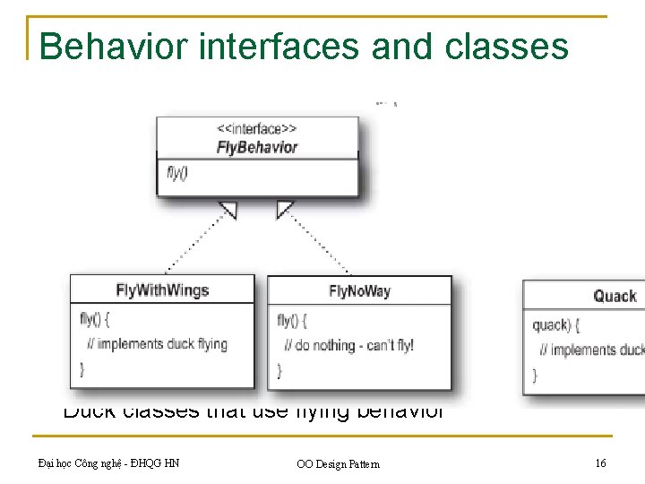 Behavior interfaces and classes n n Other types of objects can reuse fly and