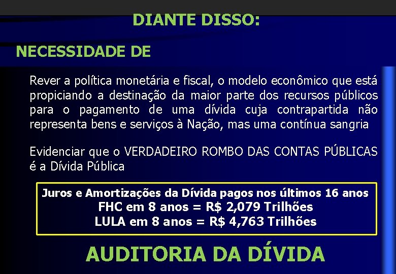 DIANTE DISSO: NECESSIDADE DE Rever a política monetária e fiscal, o modelo econômico que