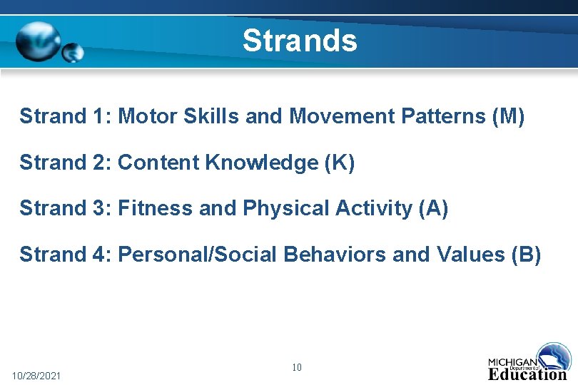 Strands Strand 1: Motor Skills and Movement Patterns (M) Strand 2: Content Knowledge (K)