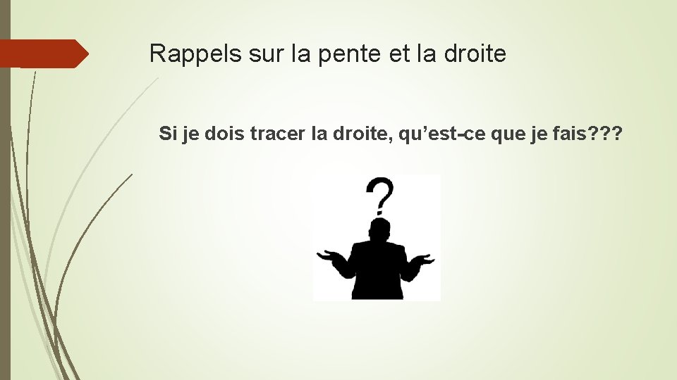Rappels sur la pente et la droite Si je dois tracer la droite, qu’est-ce