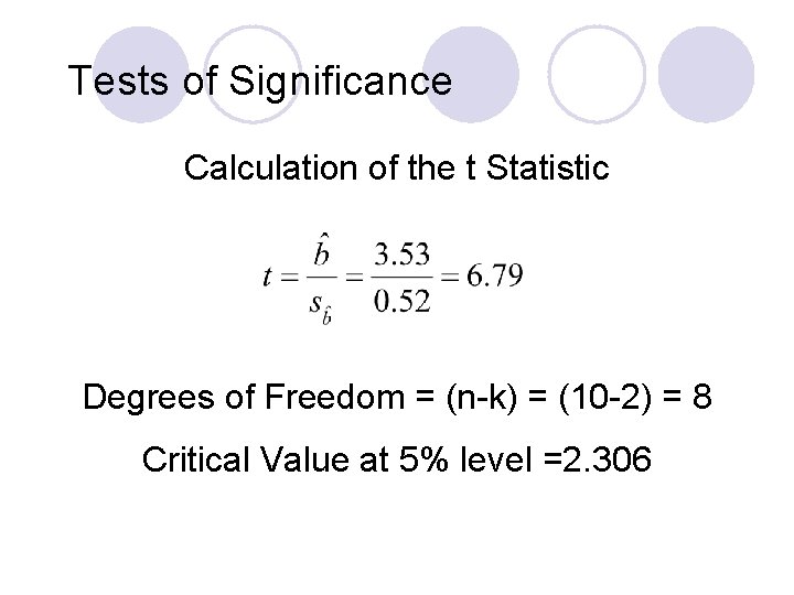 Tests of Significance Calculation of the t Statistic Degrees of Freedom = (n-k) =