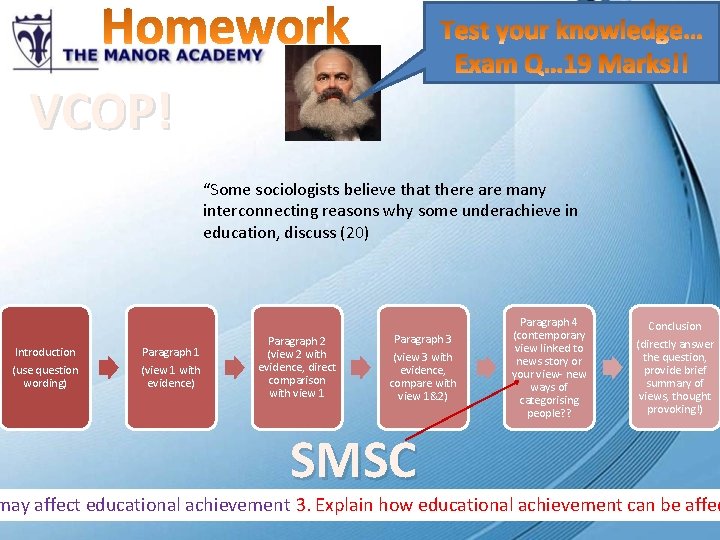 VCOP! “Some sociologists believe that there are many interconnecting reasons why some underachieve in