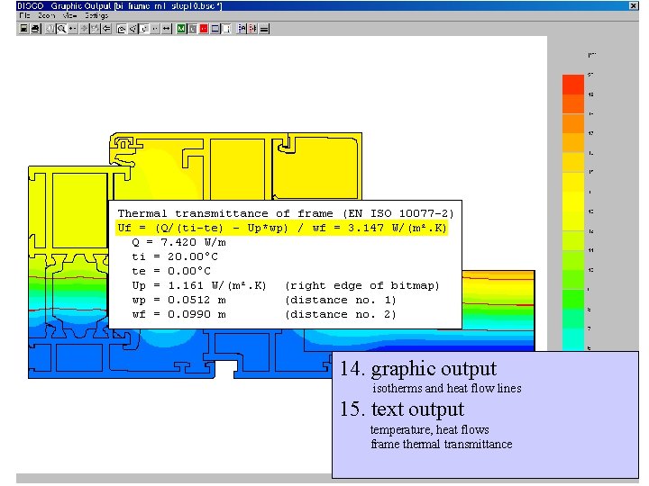 14. graphic output isotherms and heat flow lines 15. text output temperature, heat flows