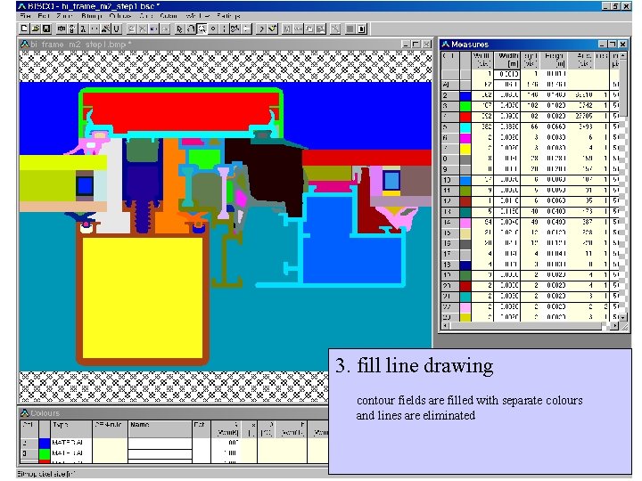 3. fill line drawing contour fields are filled with separate colours and lines are