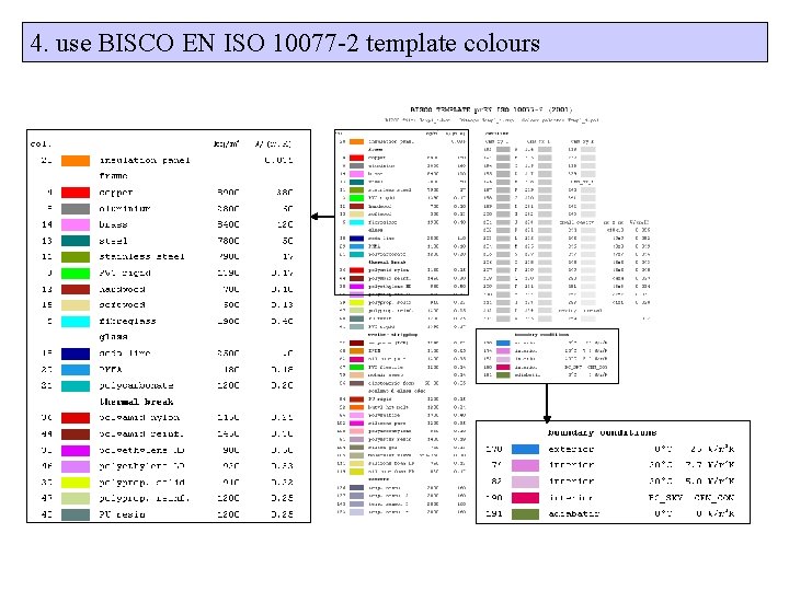 4. use BISCO EN ISO 10077 -2 template colours 
