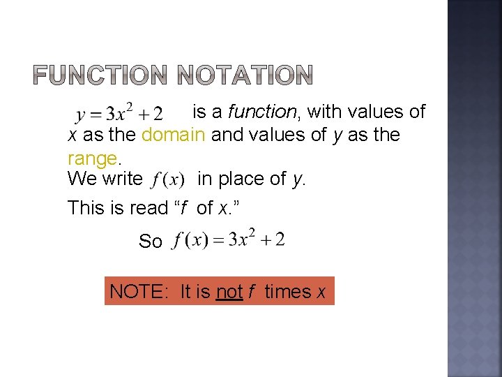 is a function, with values of x as the domain and values of y