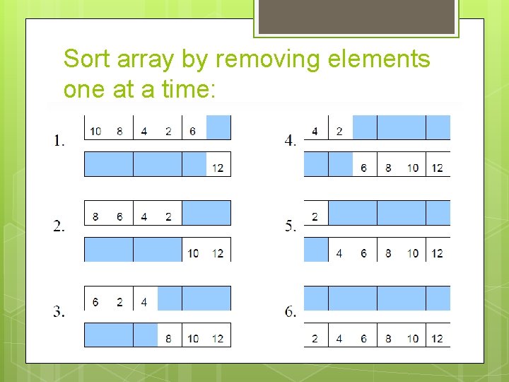 Sort array by removing elements one at a time: Sort array by removing elements one at a time: