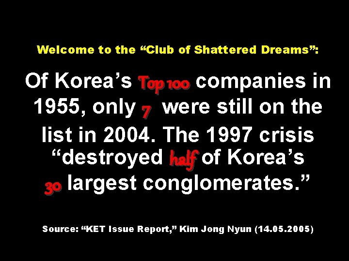 Welcome to the “Club of Shattered Dreams”: Of Korea’s Top 100 companies in 1955,