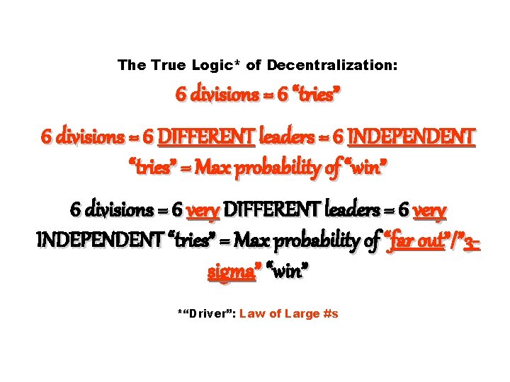 The True Logic* of Decentralization: 6 divisions = 6 “tries” 6 divisions = 6