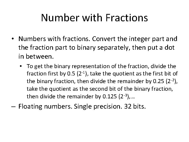 Number with Fractions • Numbers with fractions. Convert the integer part and the fraction