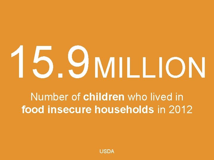 15. 9 MILLION Number of children who lived in food insecure households in 2012