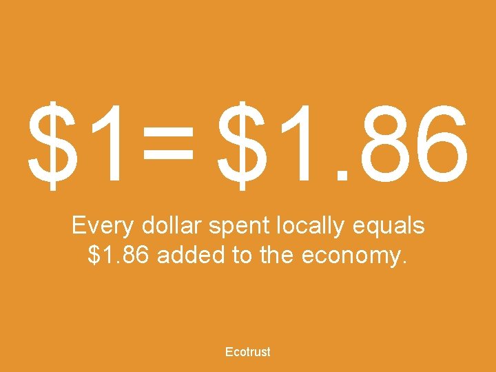 $1= $1. 86 Every dollar spent locally equals $1. 86 added to the economy.