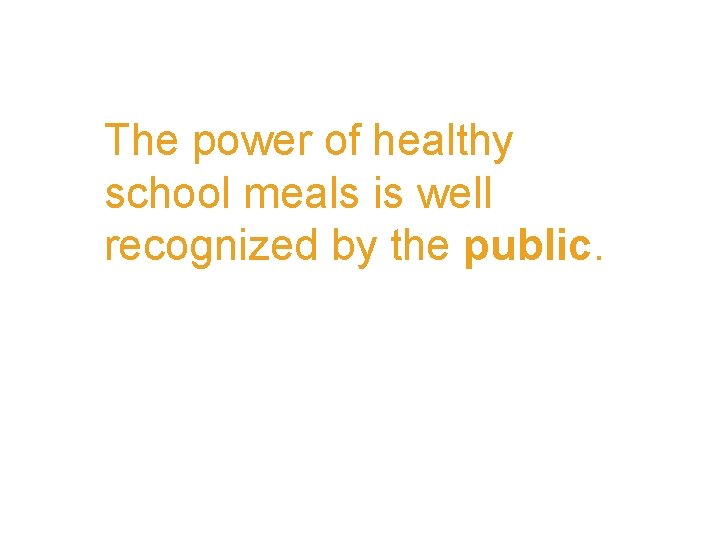 The power of healthy school meals is well recognized by the public. 