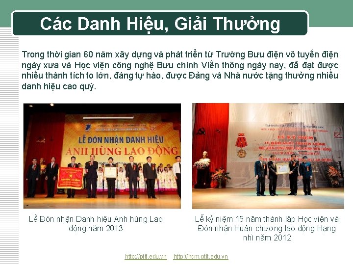 Các Danh Hiệu, Giải Thưởng Trong thời gian 60 năm xây dựng và phát