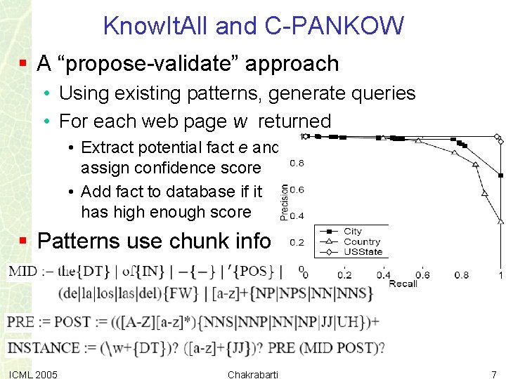 Know. It. All and C-PANKOW § A “propose-validate” approach • Using existing patterns, generate