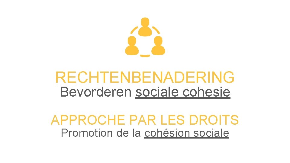 RECHTENBENADERING Bevorderen sociale cohesie APPROCHE PAR LES DROITS Promotion de la cohésion sociale 