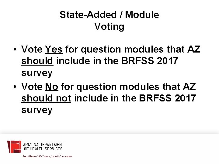 State-Added / Module Voting • Vote Yes for question modules that AZ should include