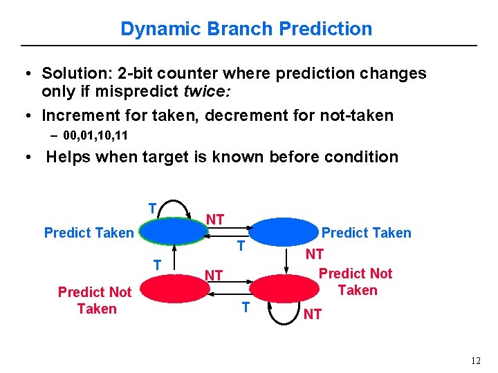 Dynamic Branch Prediction • Solution: 2 -bit counter where prediction changes only if mispredict