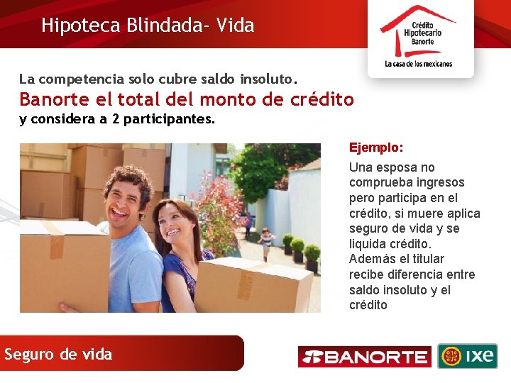 Hipoteca Blindada- Vida La competencia solo cubre saldo insoluto. Banorte el total del monto