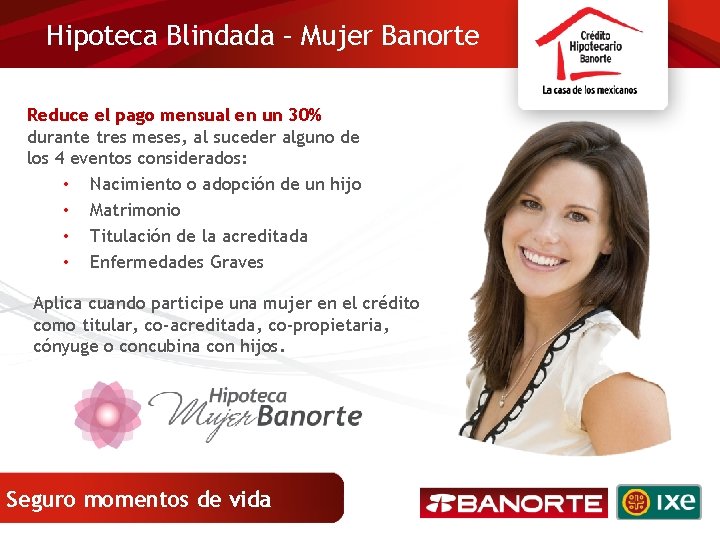 Hipoteca Blindada – Mujer Banorte Reduce el pago mensual en un 30% durante tres