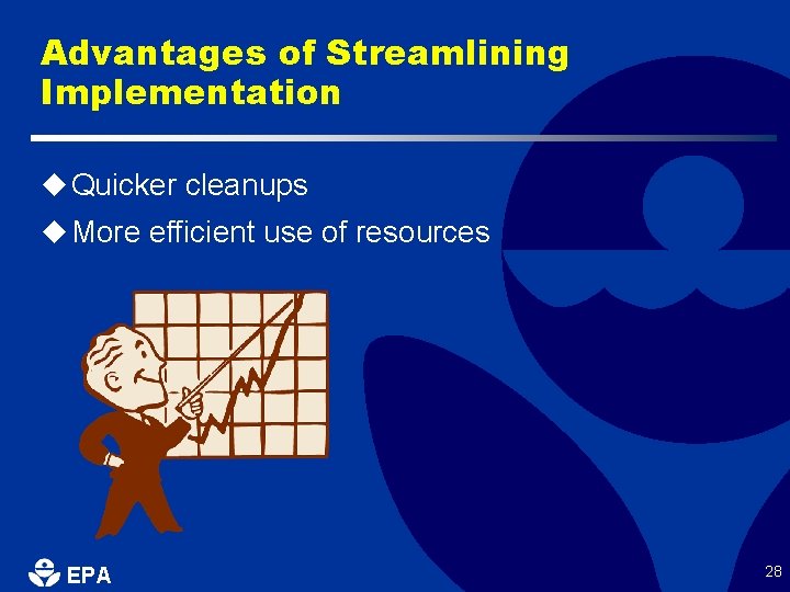 Advantages of Streamlining Implementation u Quicker cleanups u More efficient use of resources EPA