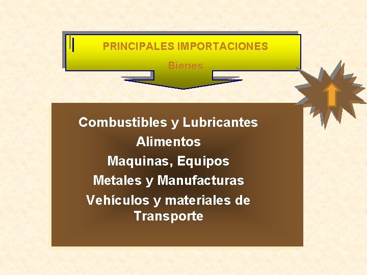 PRINCIPALES IMPORTACIONES Bienes Combustibles y Lubricantes Alimentos Maquinas, Equipos Metales y Manufacturas Vehículos y