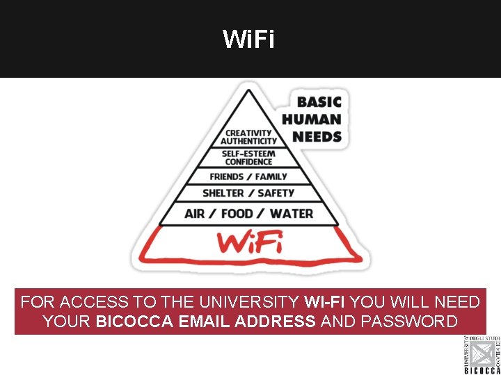 Wi. Fi FOR ACCESS TO THE UNIVERSITY WI-FI YOU WILL NEED YOUR BICOCCA EMAIL