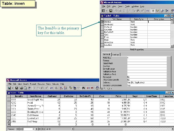 Table: inven The Item. No is the primary key for this table. Table: inven The Item. No is the primary key for this table.