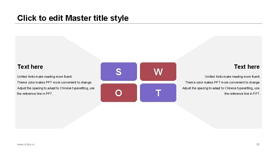 Click to edit Master title style Text here Unified fonts make reading more fluent.